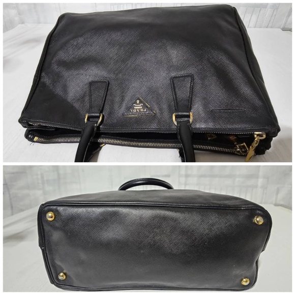 Authentic Prada Saffiano Lux Leather Middle Zip Tote Bag Black - Picture 8 of 14